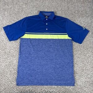 FootJoy Polo Shirt Mens L Blue Heather Neon Stripe Golf Short Sleeve Raintree